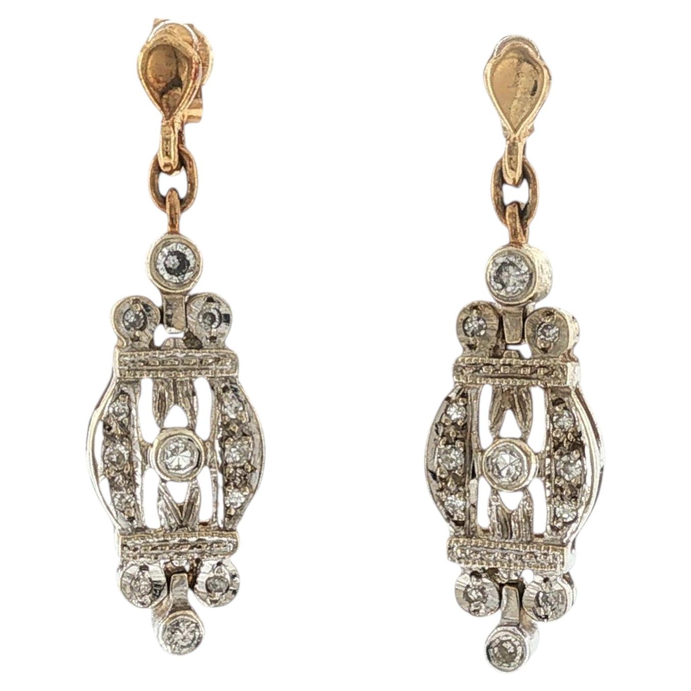 Diamond Dangle Two Tone Gold Drop Earrings