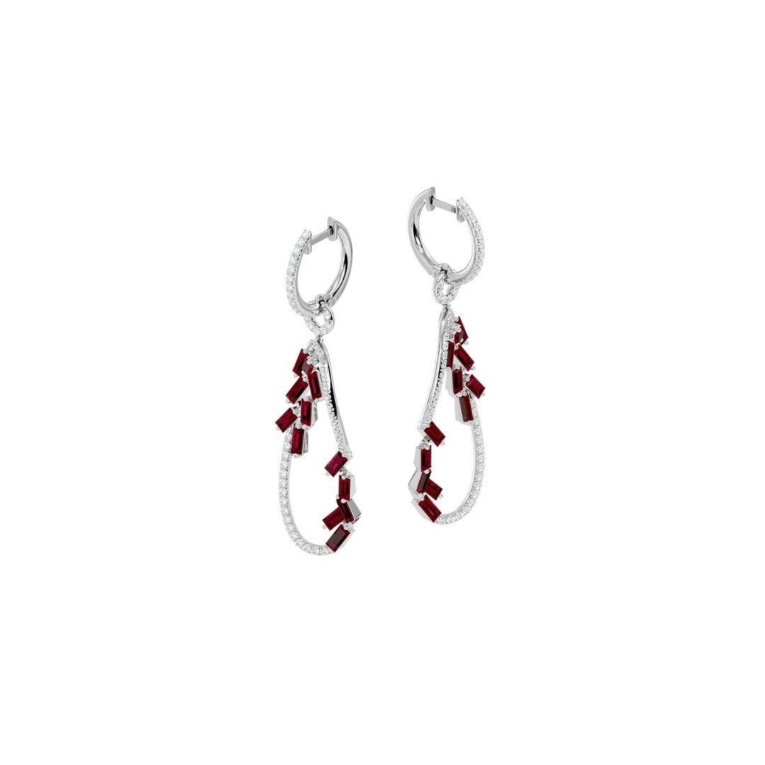 Diamond Danglers with Scattered Rubies in 18 Karat Gold For Sale 1