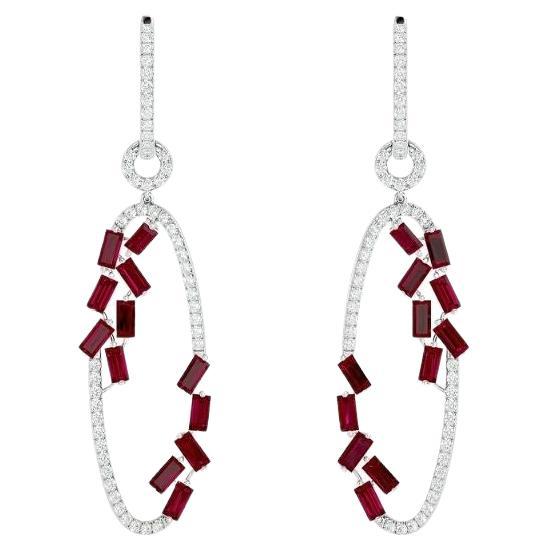 Diamond Danglers with Scattered Rubies in 18 Karat Gold For Sale