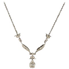 Diamond Dangling Diamond Pear Shape Necklace in Platinum on 14 Karat Chain