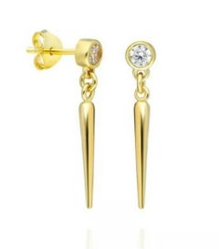 Diamond Dangling Earrings 14K Solid Gold Bezel Set diamond Spike Earring Gift