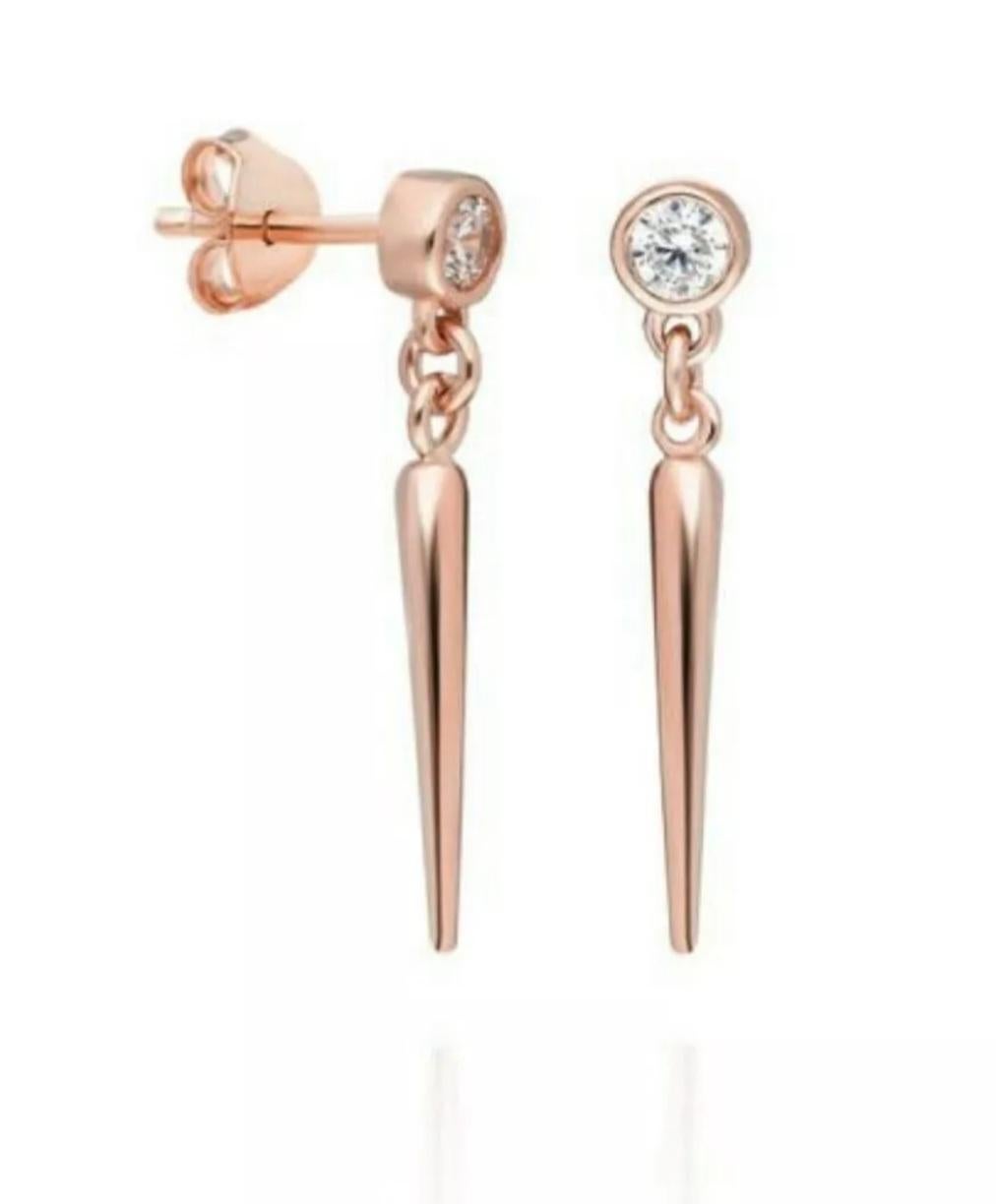 Art déco Boucles d'oreilles pendantes en diamant or massif 14K Boucles d'oreilles en diamant serties d'un chaton Cadeau en vente