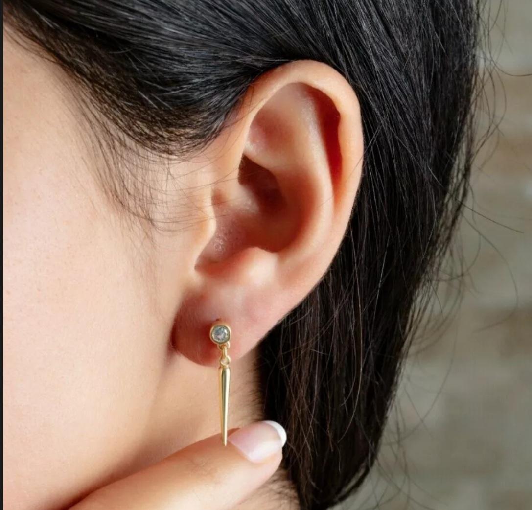Boucles d'oreilles pendantes en diamant or massif 14K Boucles d'oreilles en diamant serties d'un chaton Cadeau Neuf - En vente à Chicago, IL