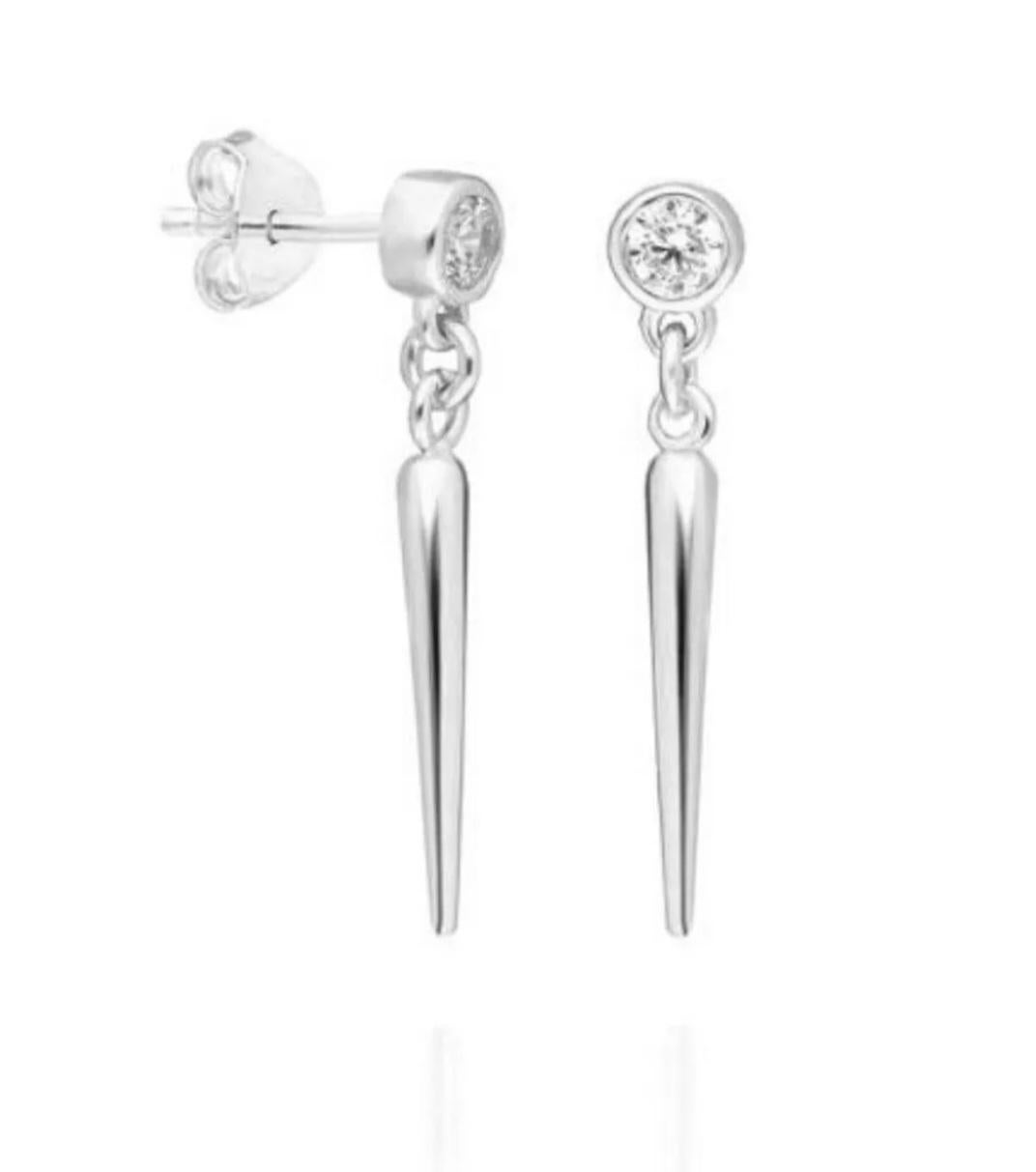 Boucles d'oreilles pendantes en diamant or massif 14K Boucles d'oreilles en diamant serties d'un chaton Cadeau Unisexe en vente