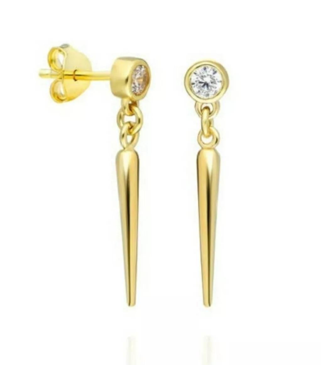 Boucles d'oreilles pendantes en diamant or massif 14K Boucles d'oreilles en diamant serties d'un chaton Cadeau en vente 2