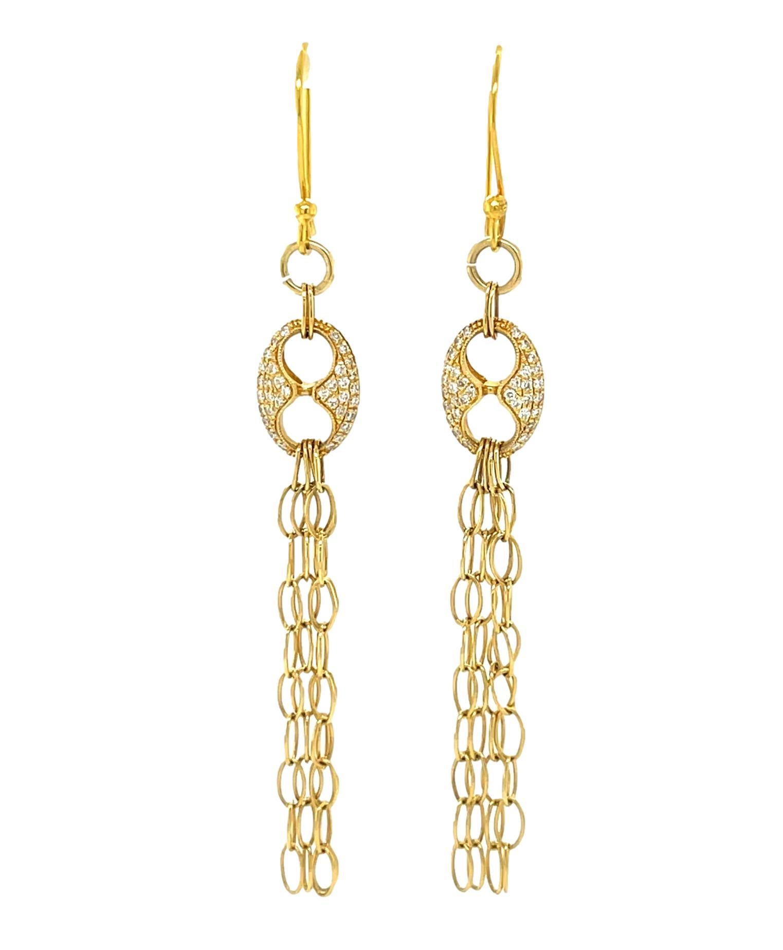 Diamond Dangling Hoop Earrings in 18KY Gold  In New Condition For Sale In New York, NY