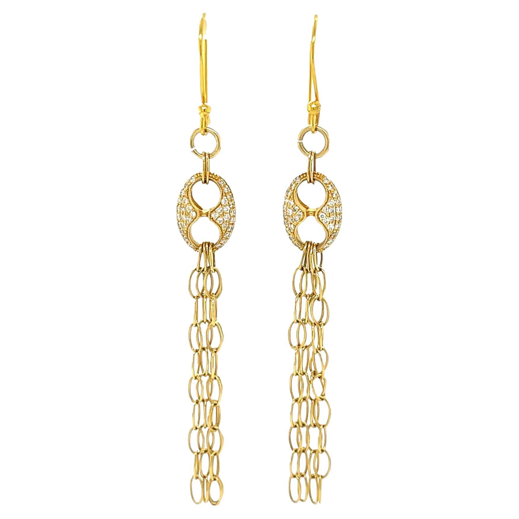 Diamond Dangling Hoop Earrings in 18KY Gold  For Sale