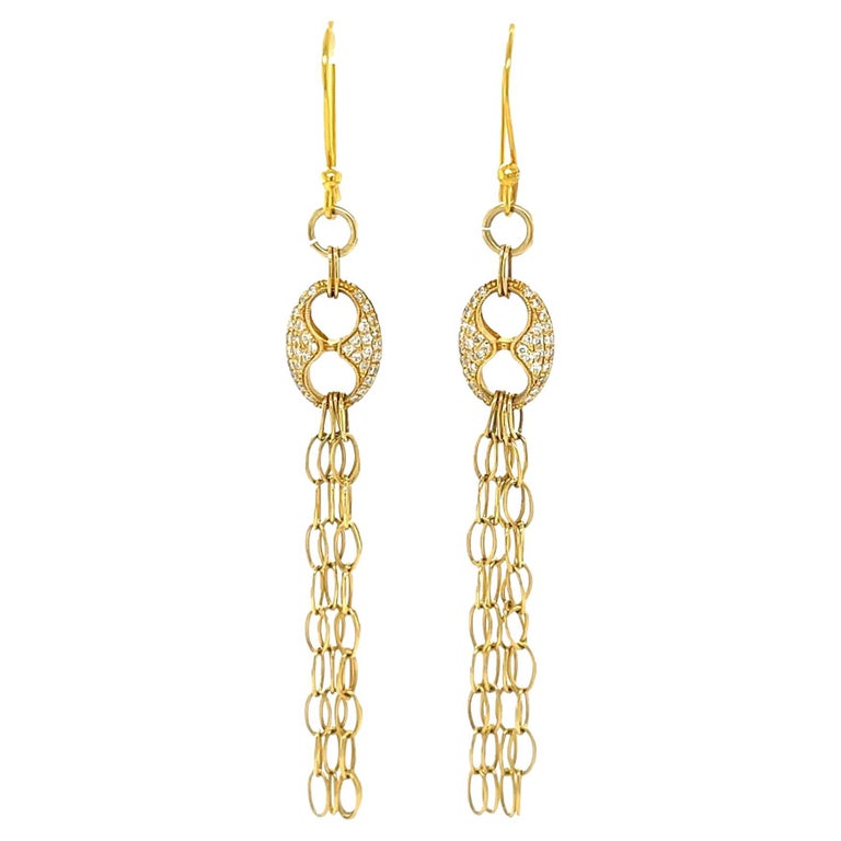Diamond Dangling Hoop Earrings in 18KY Gold For Sale at 1stDibs