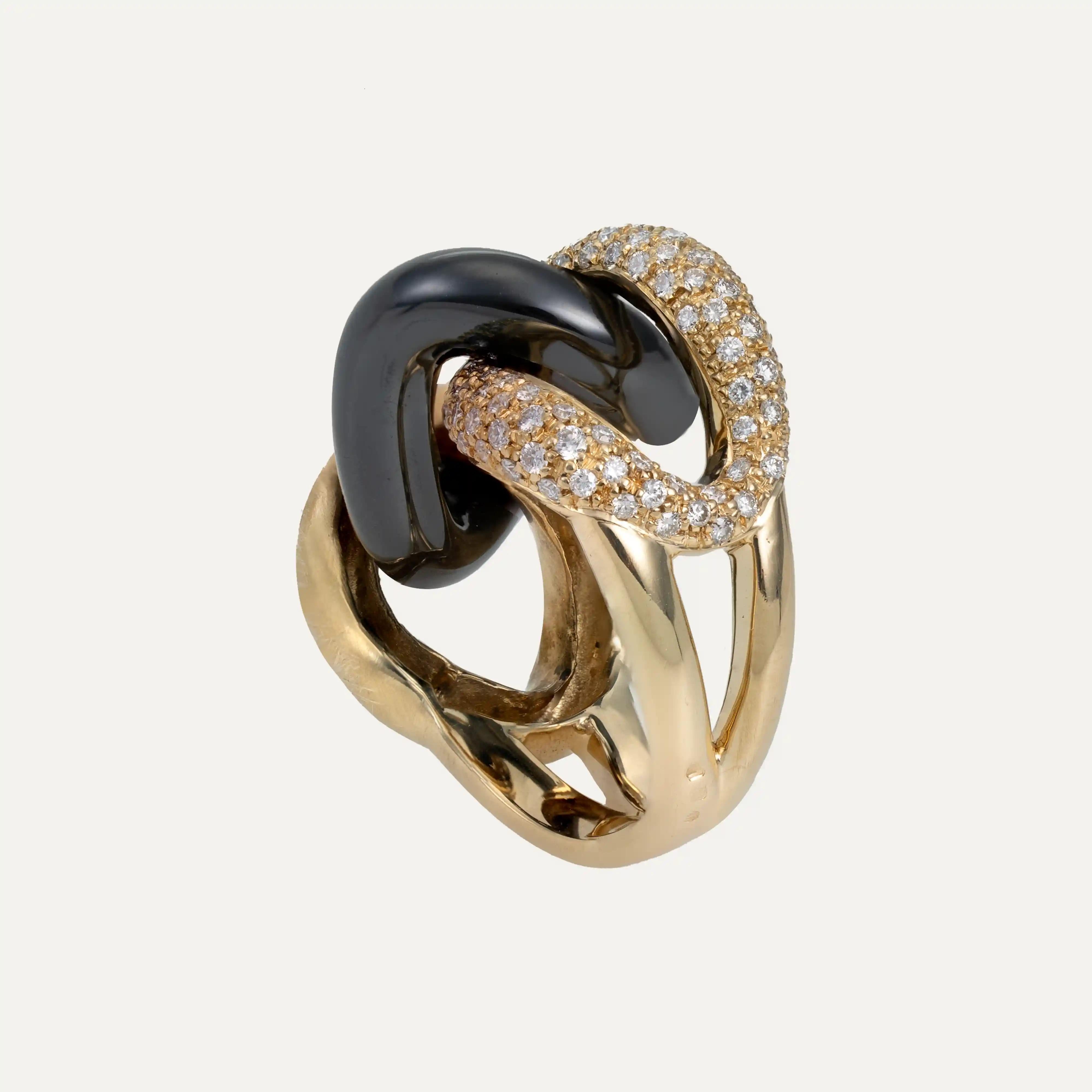 Cocktailring aus Diamant, dunkelgrauem Hämatit und Gelbgold für Damen oder Herren im Angebot