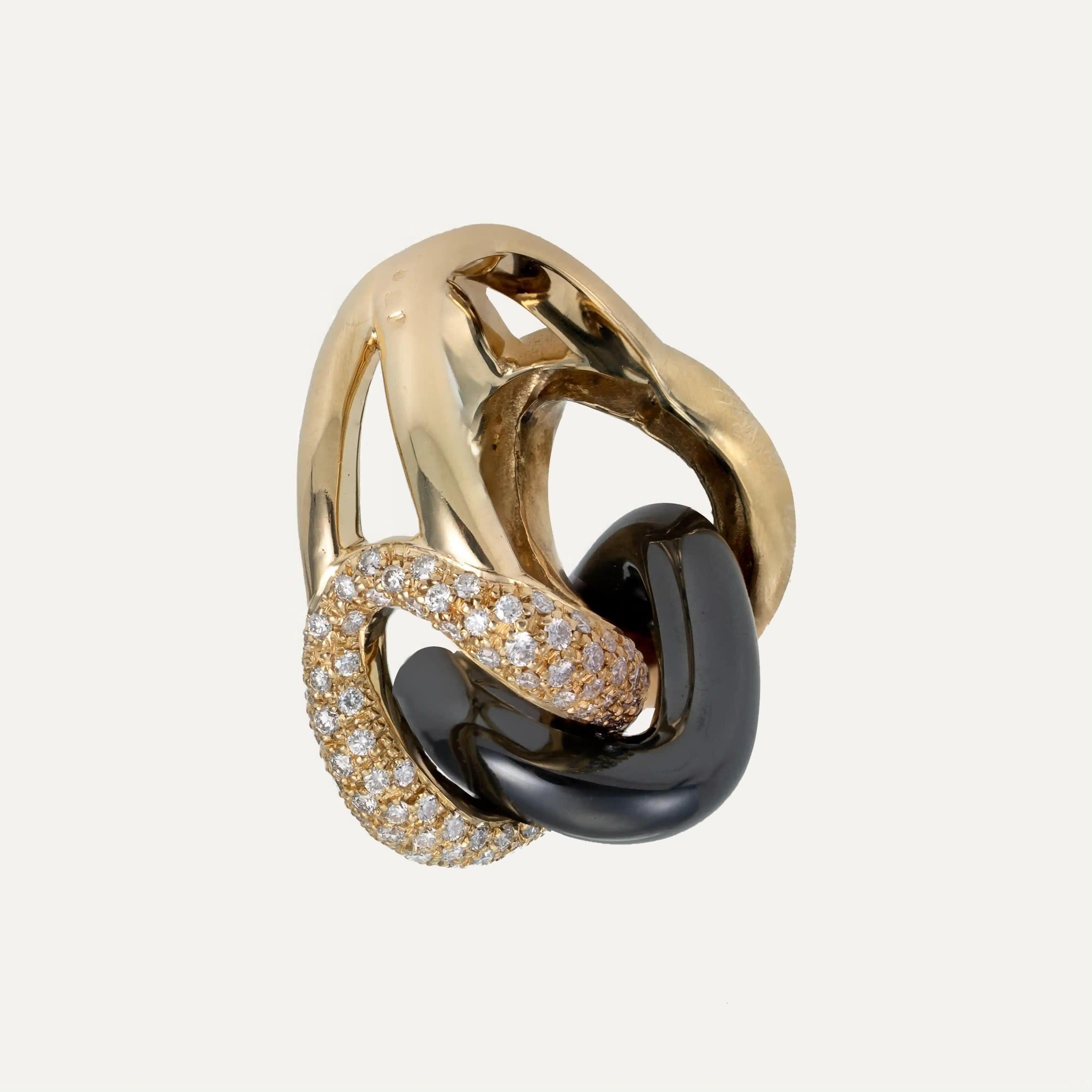 Cocktailring aus Diamant, dunkelgrauem Hämatit und Gelbgold im Angebot 2
