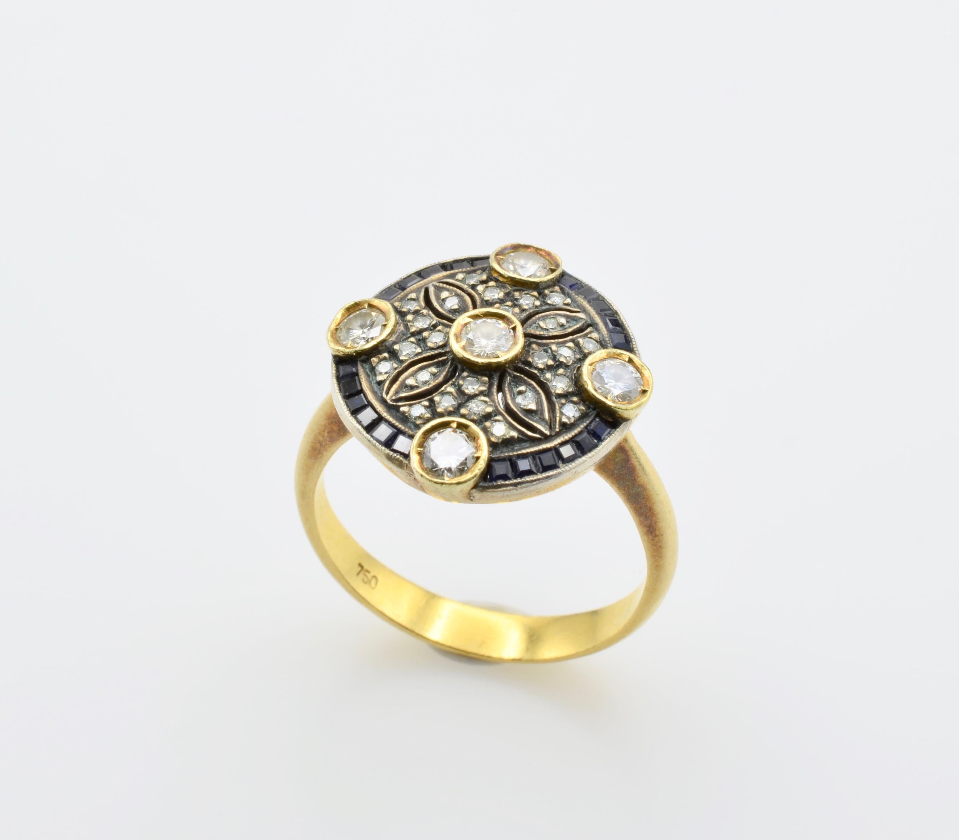 Diamond Sapphire Engagement Ring Rosace Filigree Gold 5