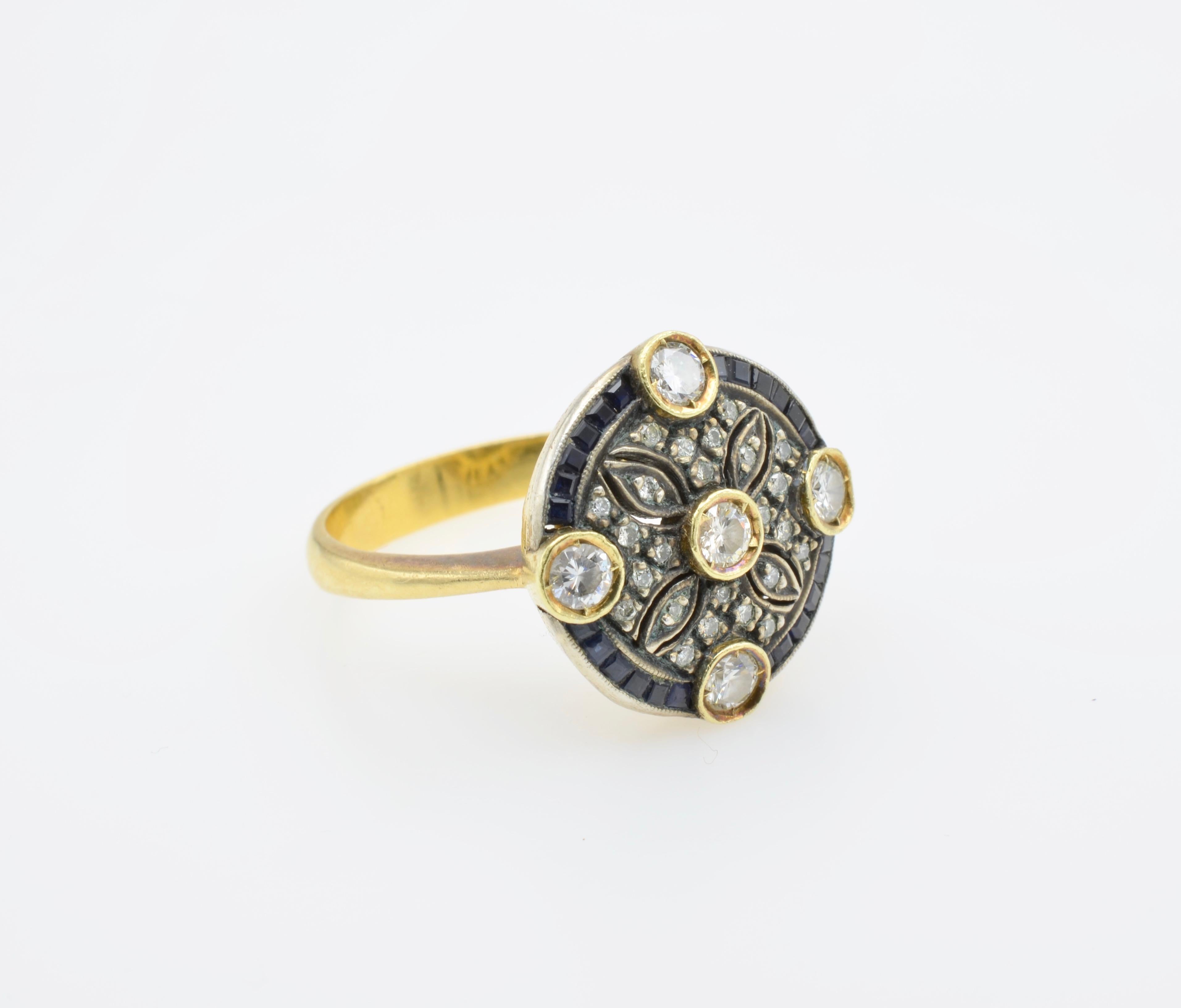 Medieval Diamond Sapphire Engagement Ring Rosace Filigree Gold