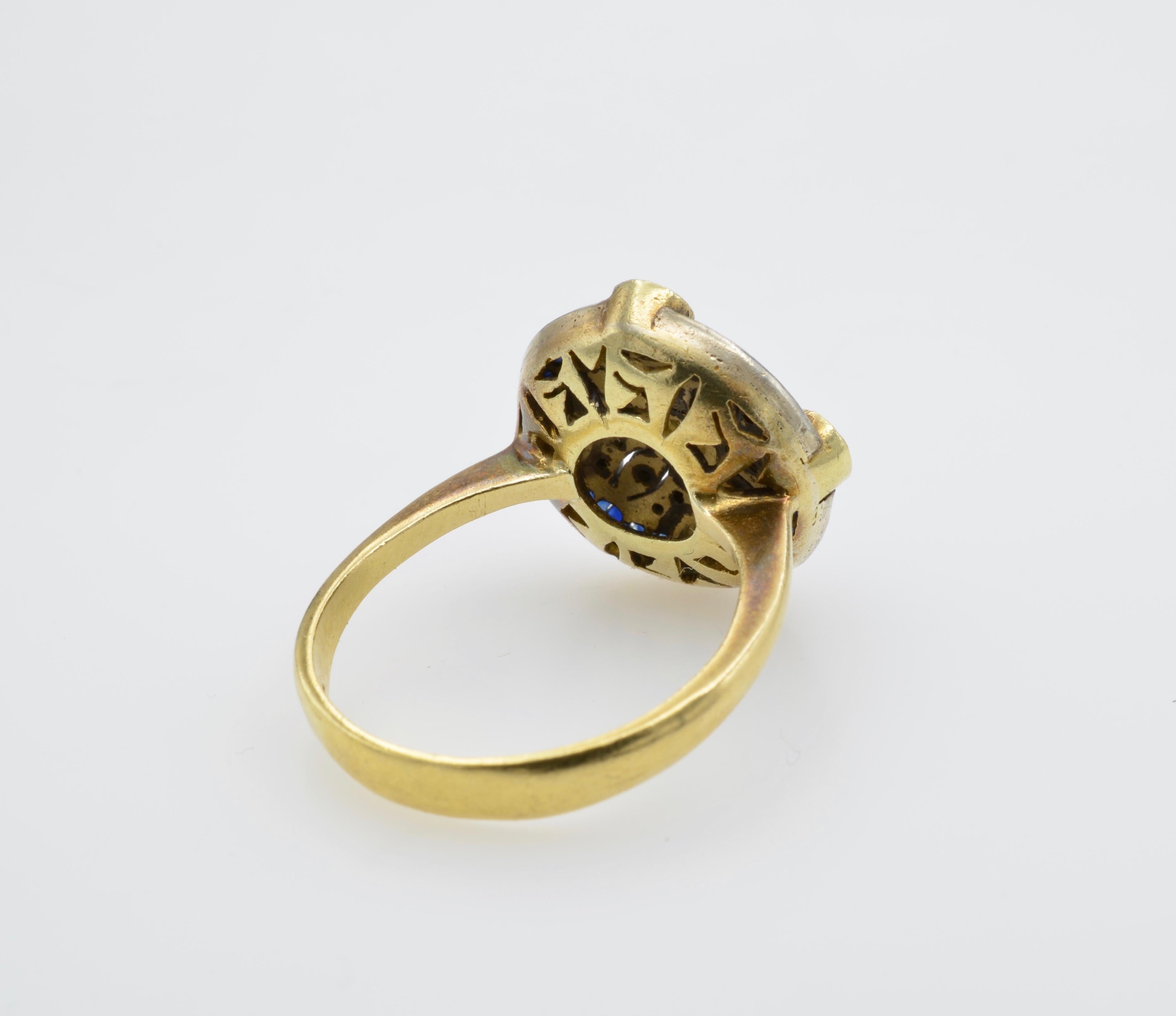 Women's or Men's Diamond Sapphire Engagement Ring Rosace Filigree Gold