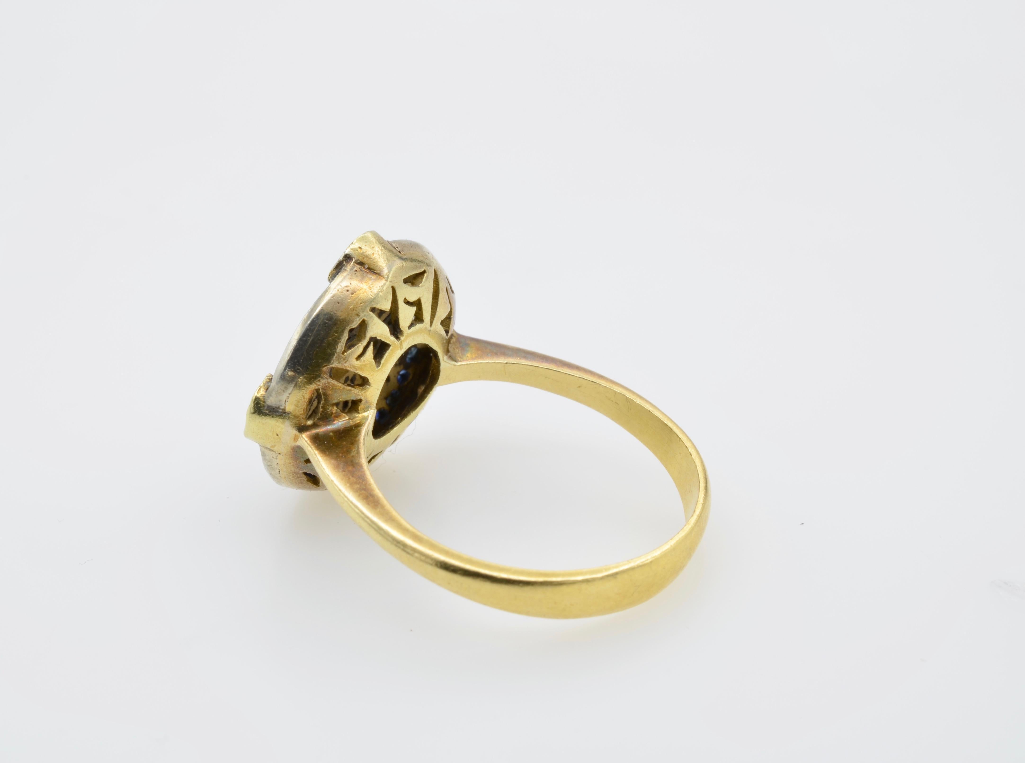 Diamond Sapphire Engagement Ring Rosace Filigree Gold 1