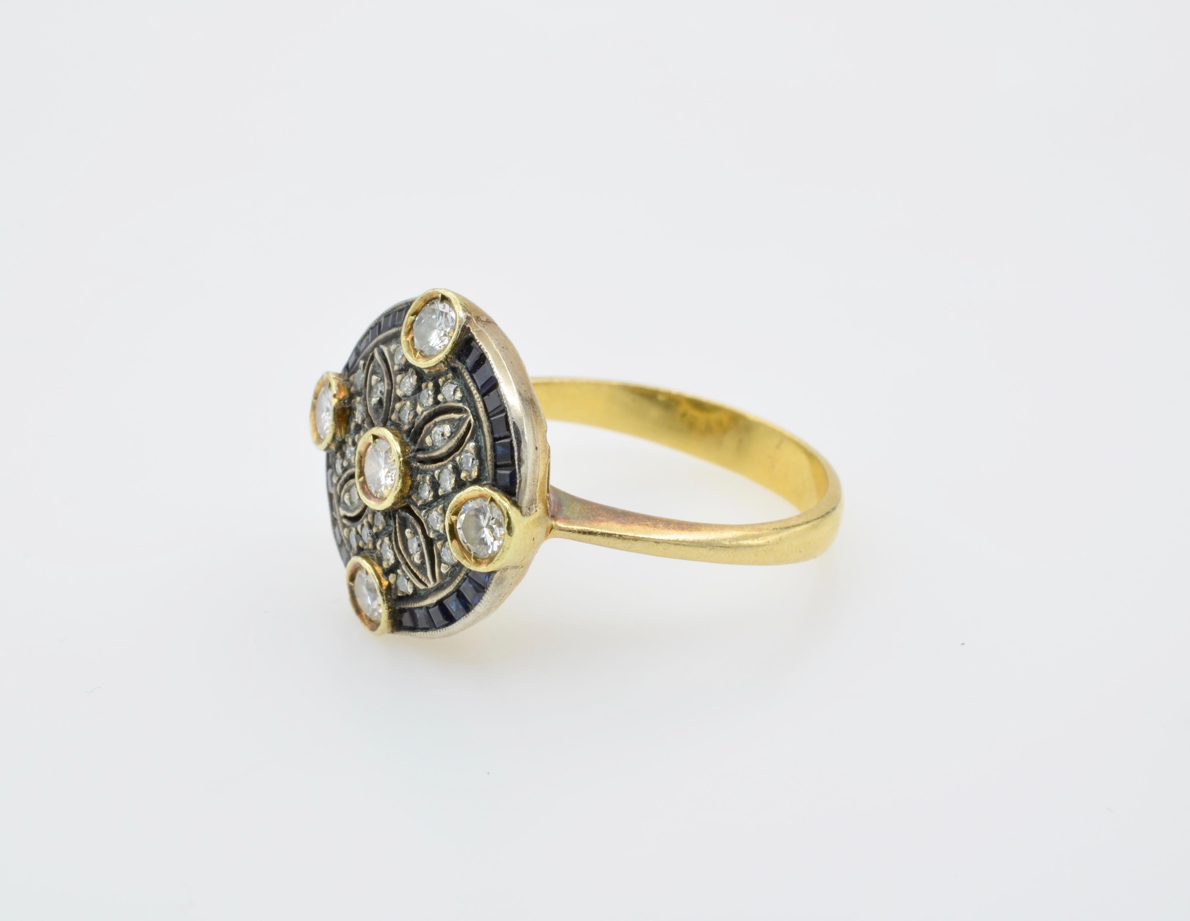 Diamond Sapphire Engagement Ring Rosace Filigree Gold 2