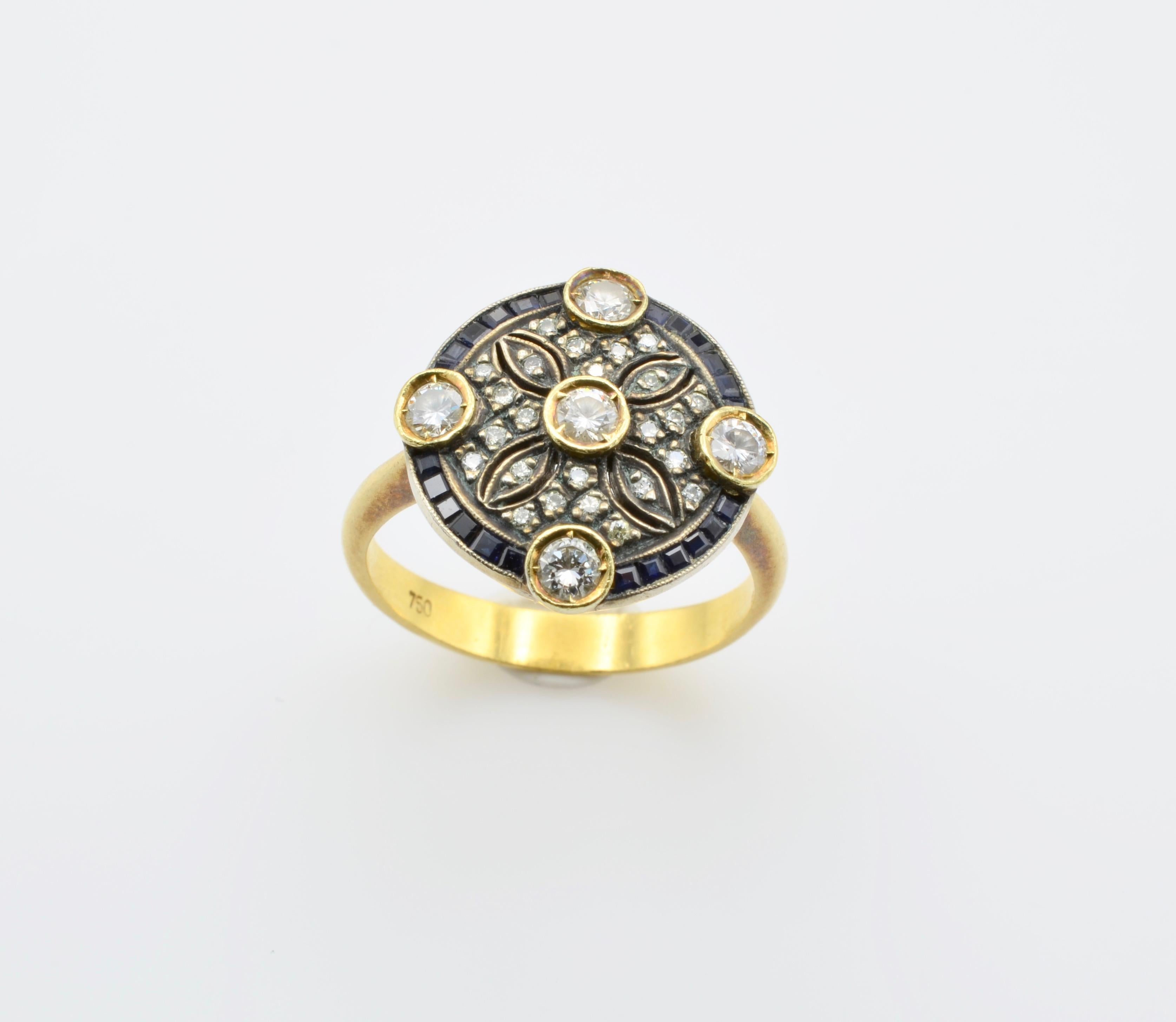 Diamond Sapphire Engagement Ring Rosace Filigree Gold 4