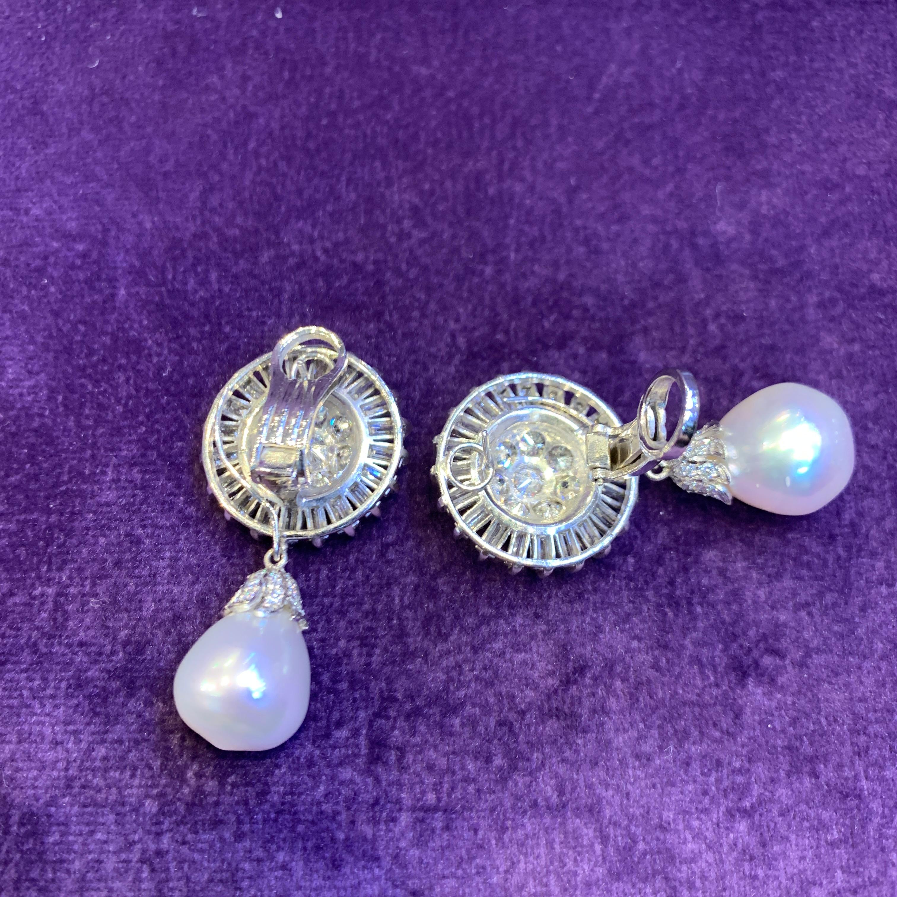 Diamond Day & Night Pearl Earrings For Sale 5