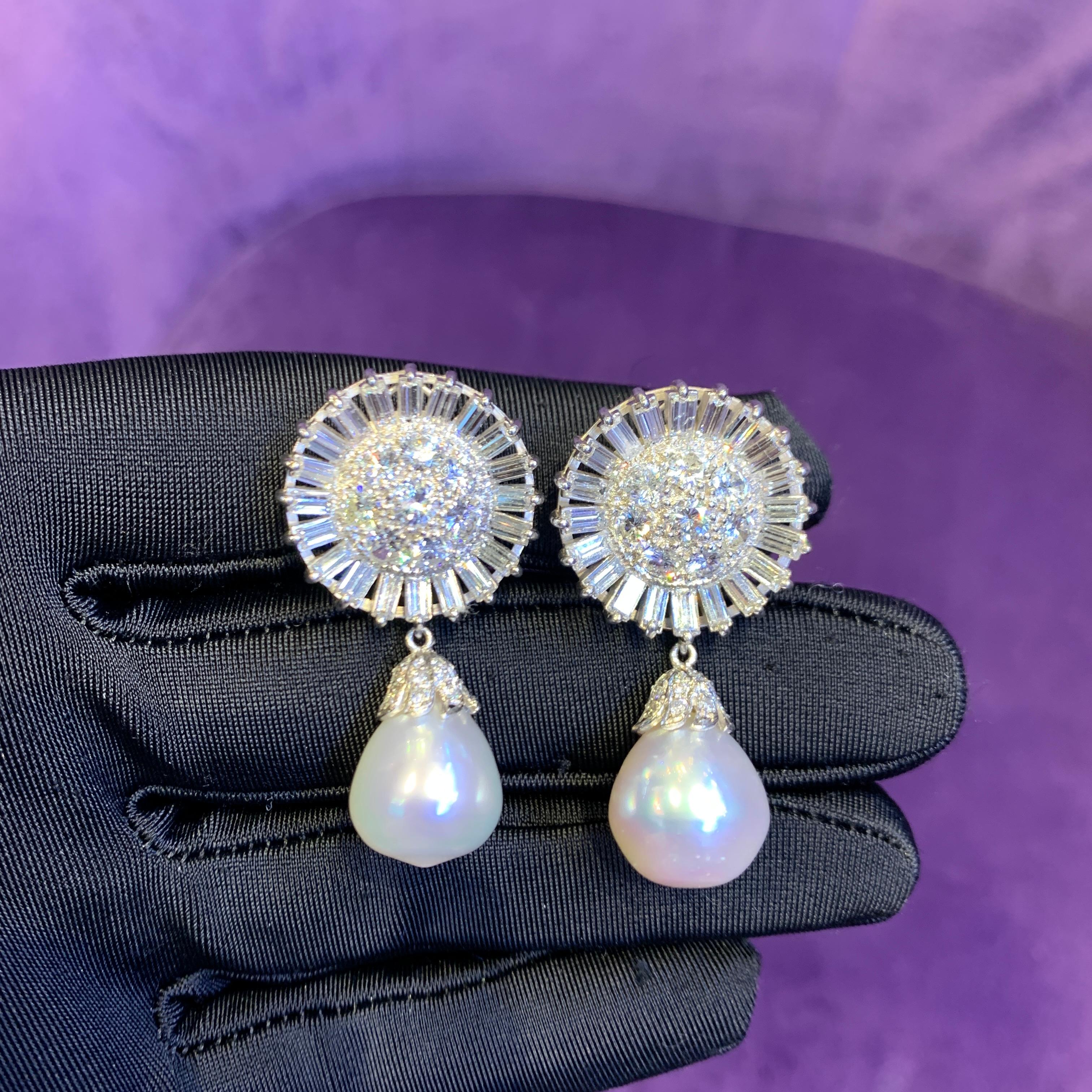 Diamond Day & Night Pearl Earrings For Sale 3