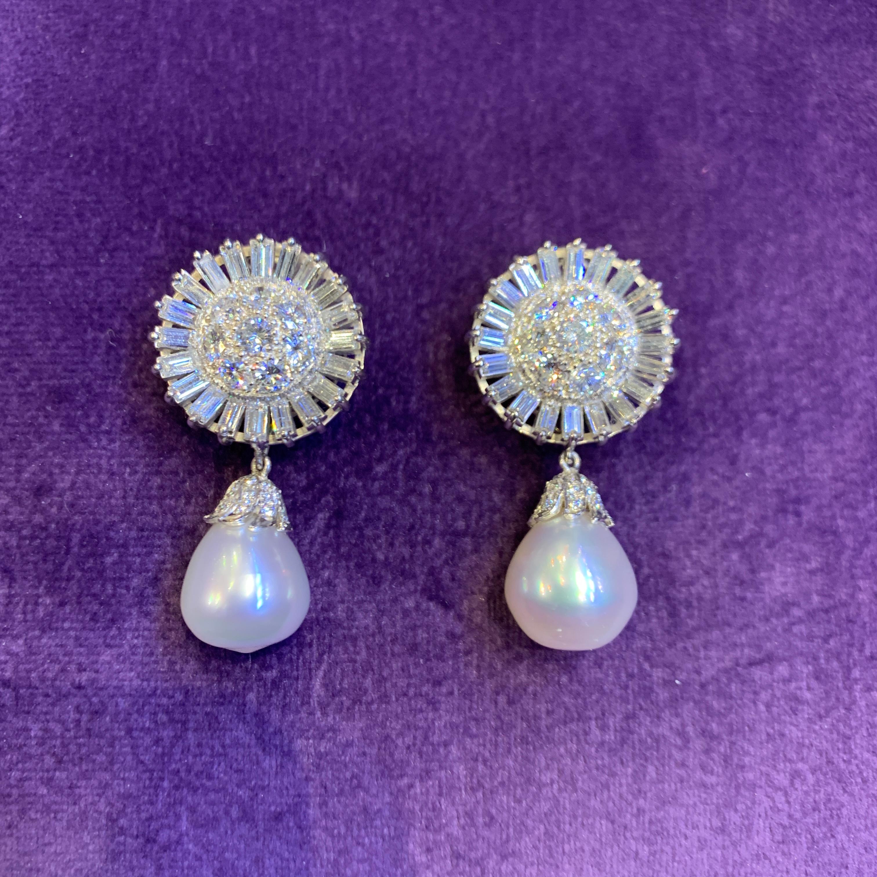 Diamond Day & Night Pearl Earrings For Sale 4