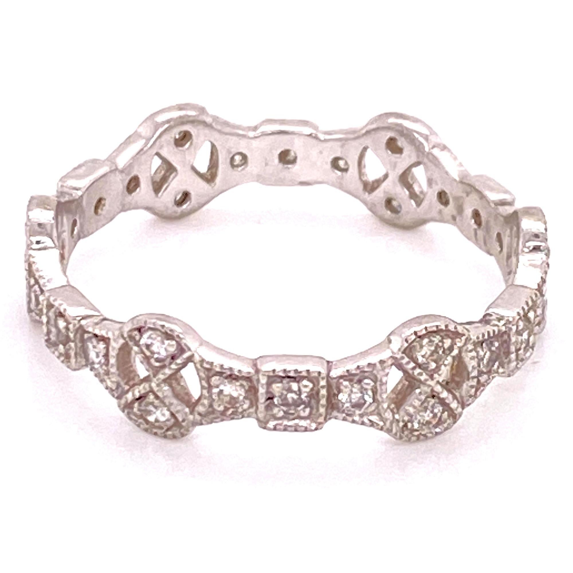 Modern Diamond Deco Style Filigree Eternity Platinum Band Ring For Sale