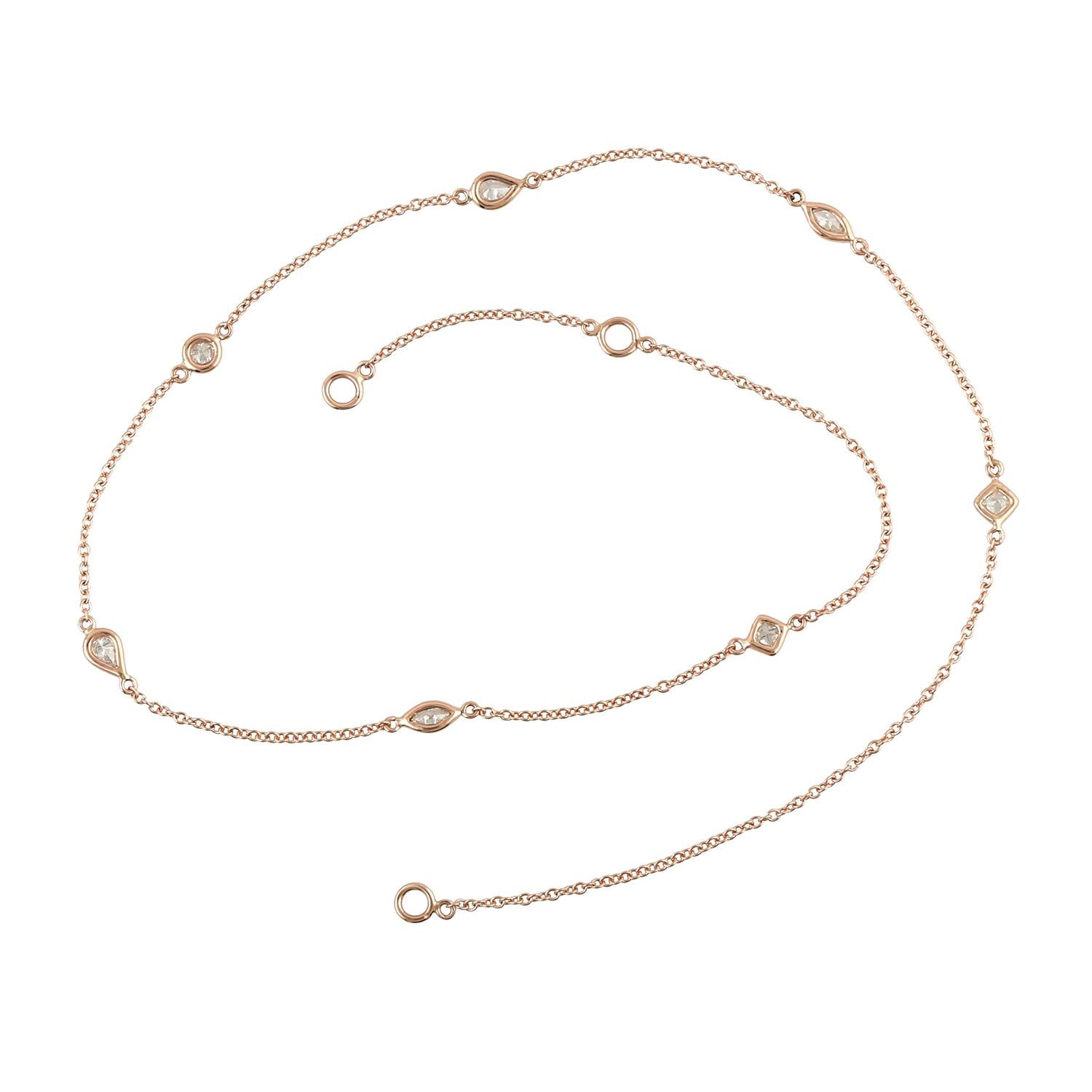 Artigiano Collana a catena con diamanti delicati in oro rosa 14 carati in vendita