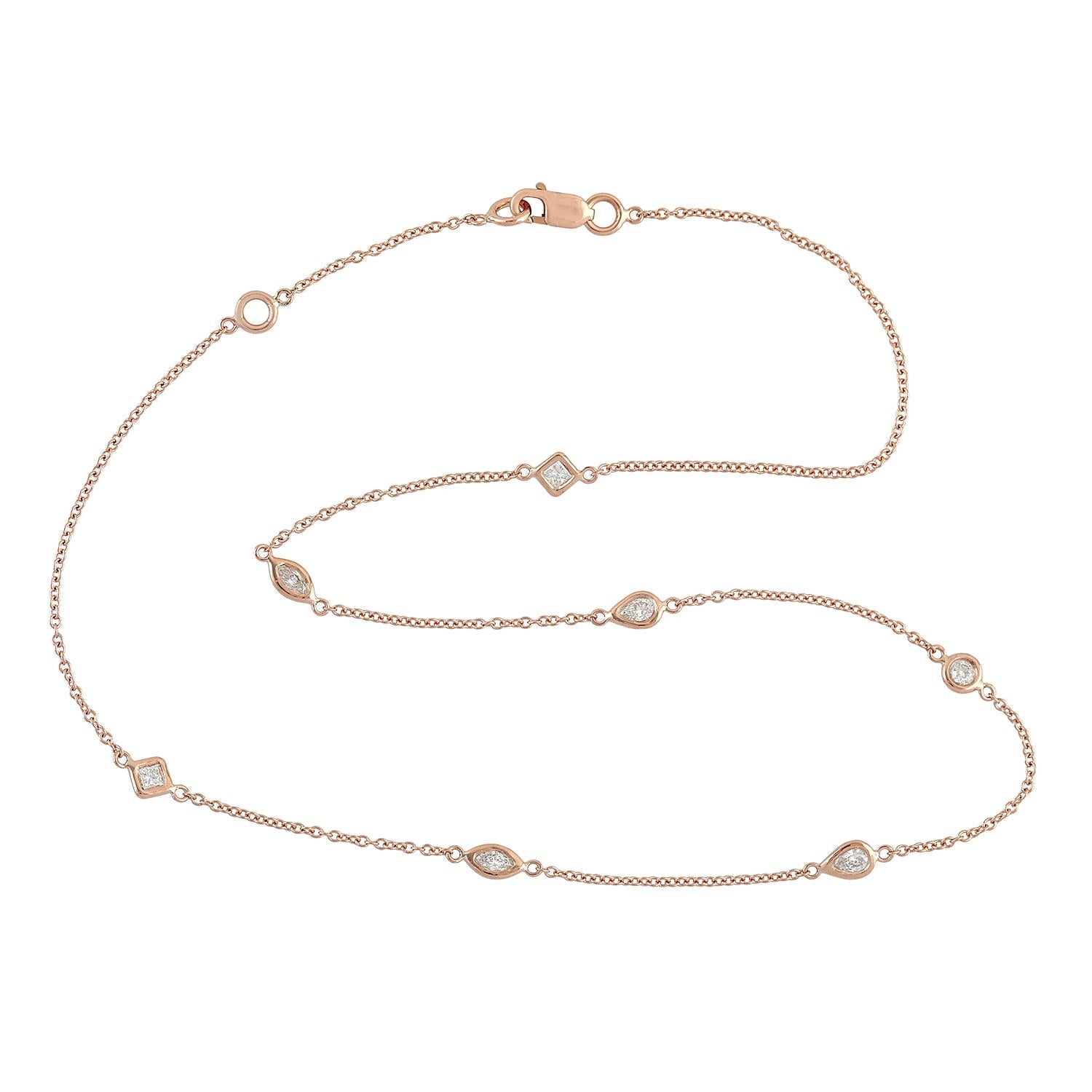 Donna Collana a catena con diamanti delicati in oro rosa 14 carati in vendita