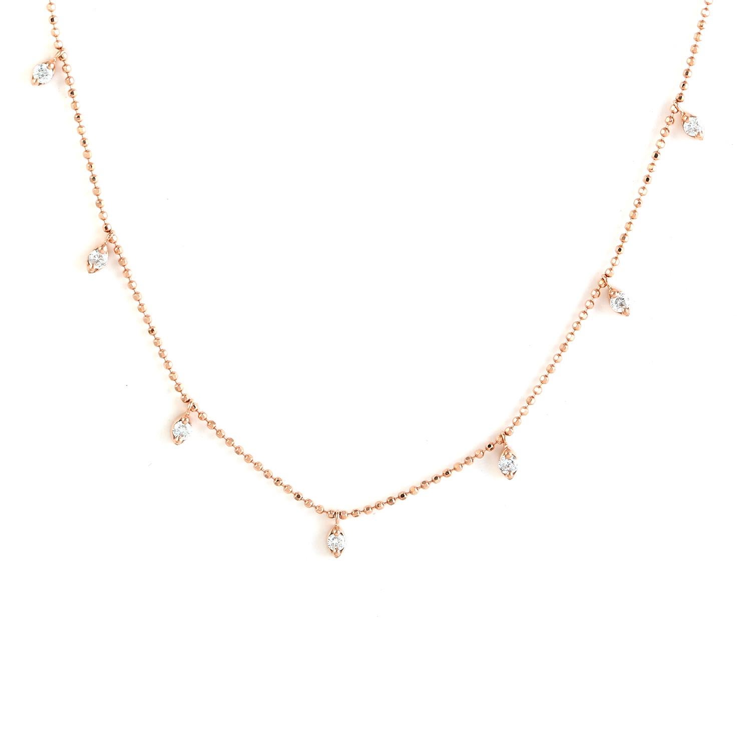 Artigiano Collana a catena con diamanti delicati in oro rosa 18 carati in vendita