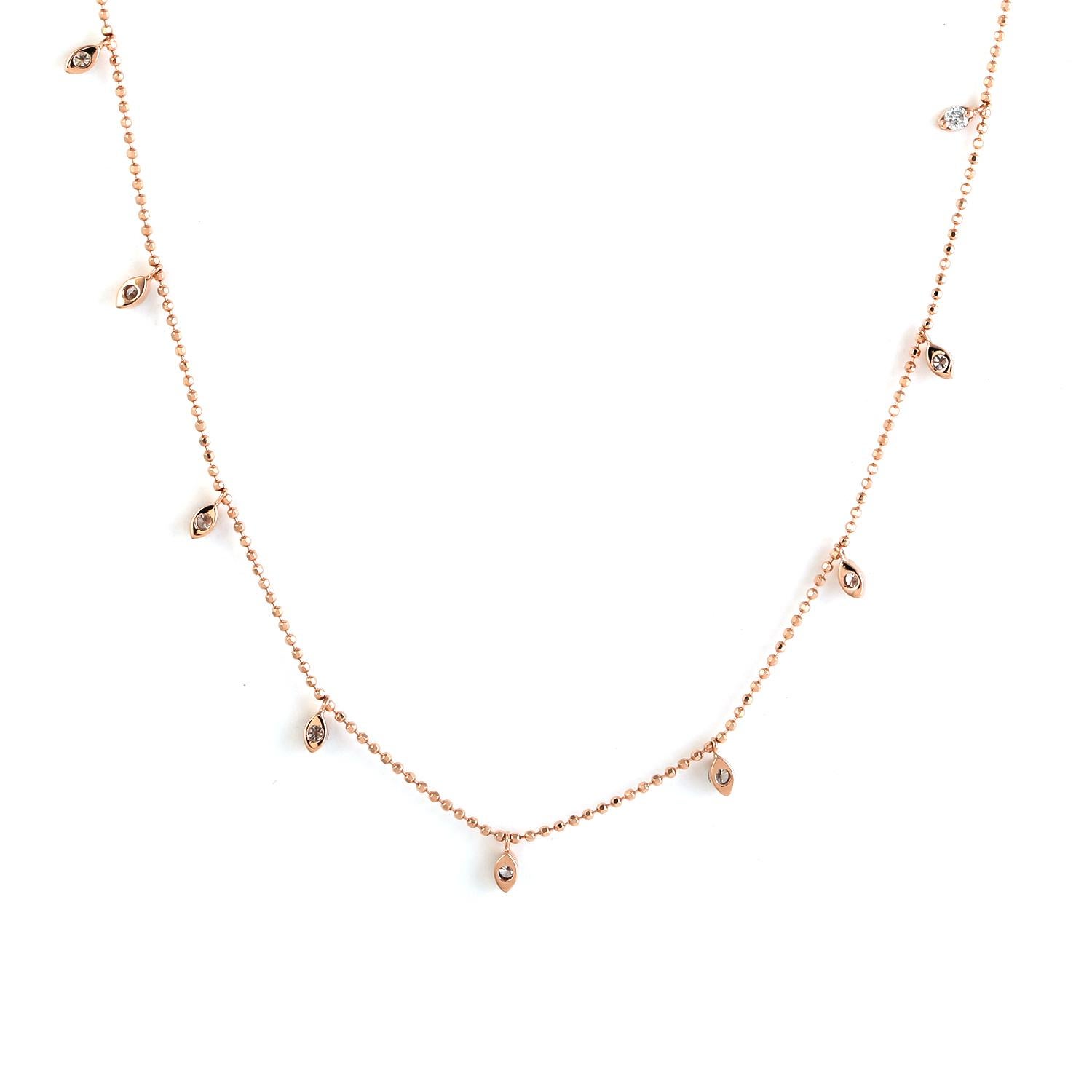 Taglio misto Collana a catena con diamanti delicati in oro rosa 18 carati in vendita