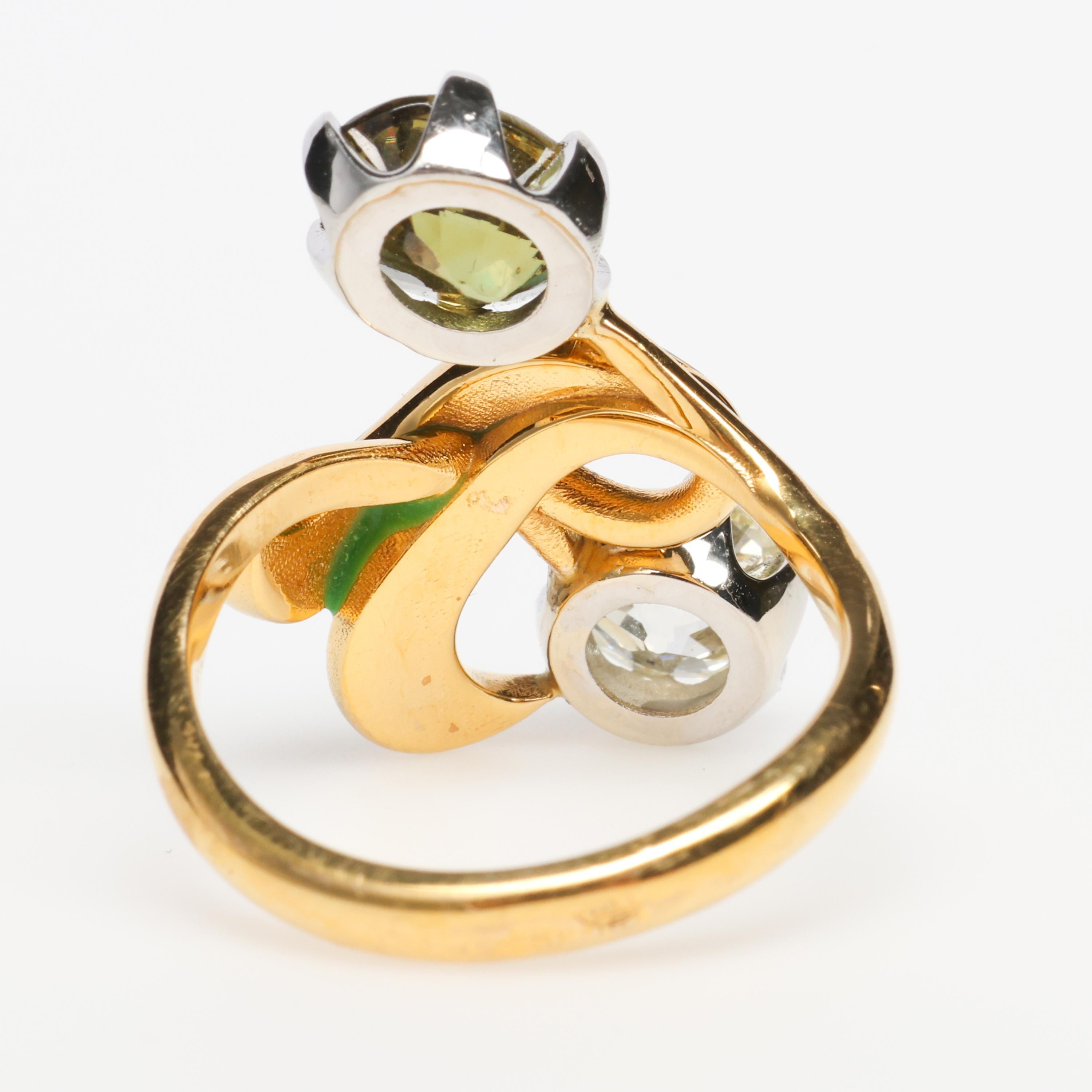 Diamond & Demantoid Art Nouveau Style Ring EGL Certified In Excellent Condition In Southbury, CT