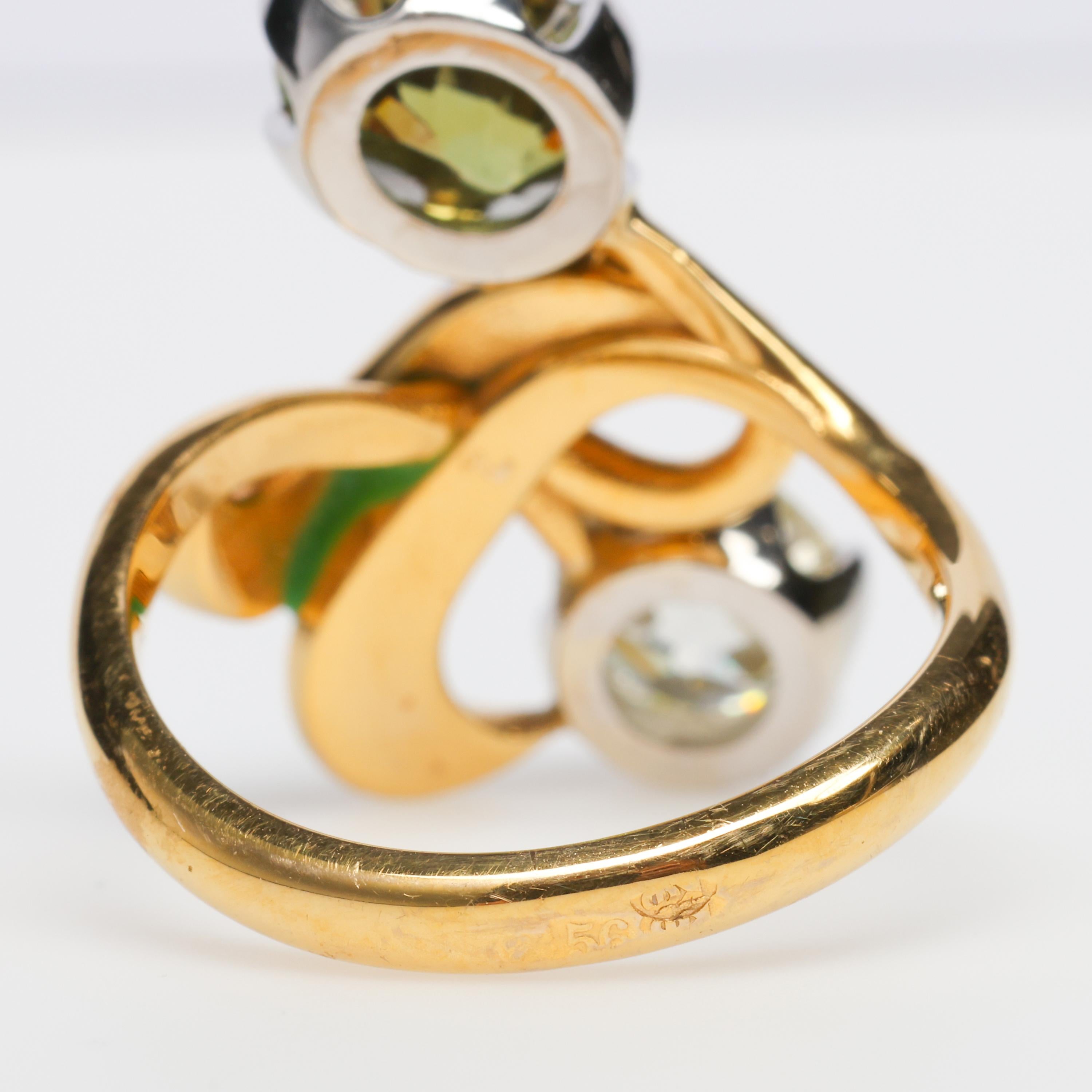 Women's or Men's Diamond & Demantoid Art Nouveau Style Ring EGL Certified