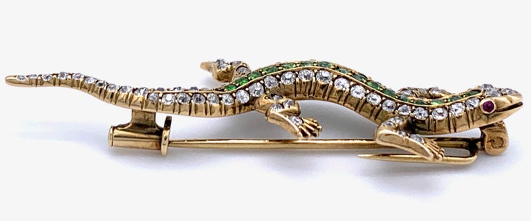 Antique Diamond Demantoid Lizard Gold Brooch In Excellent Condition For Sale In Munich, Bavaria