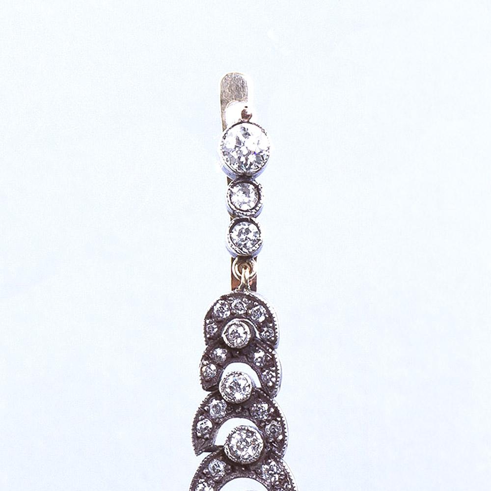 Old European Cut Diamond Demilune Dangle Earrings 