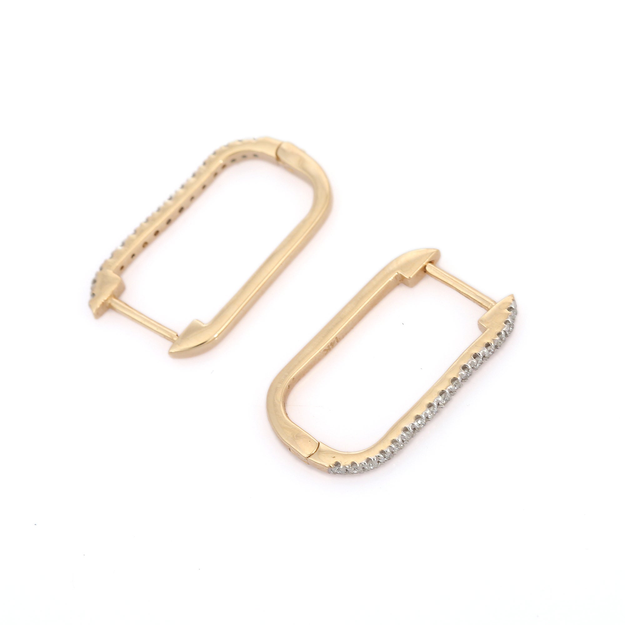 Modern Diamond Designer Block Hoop Earrings in 14K Yellow Gold