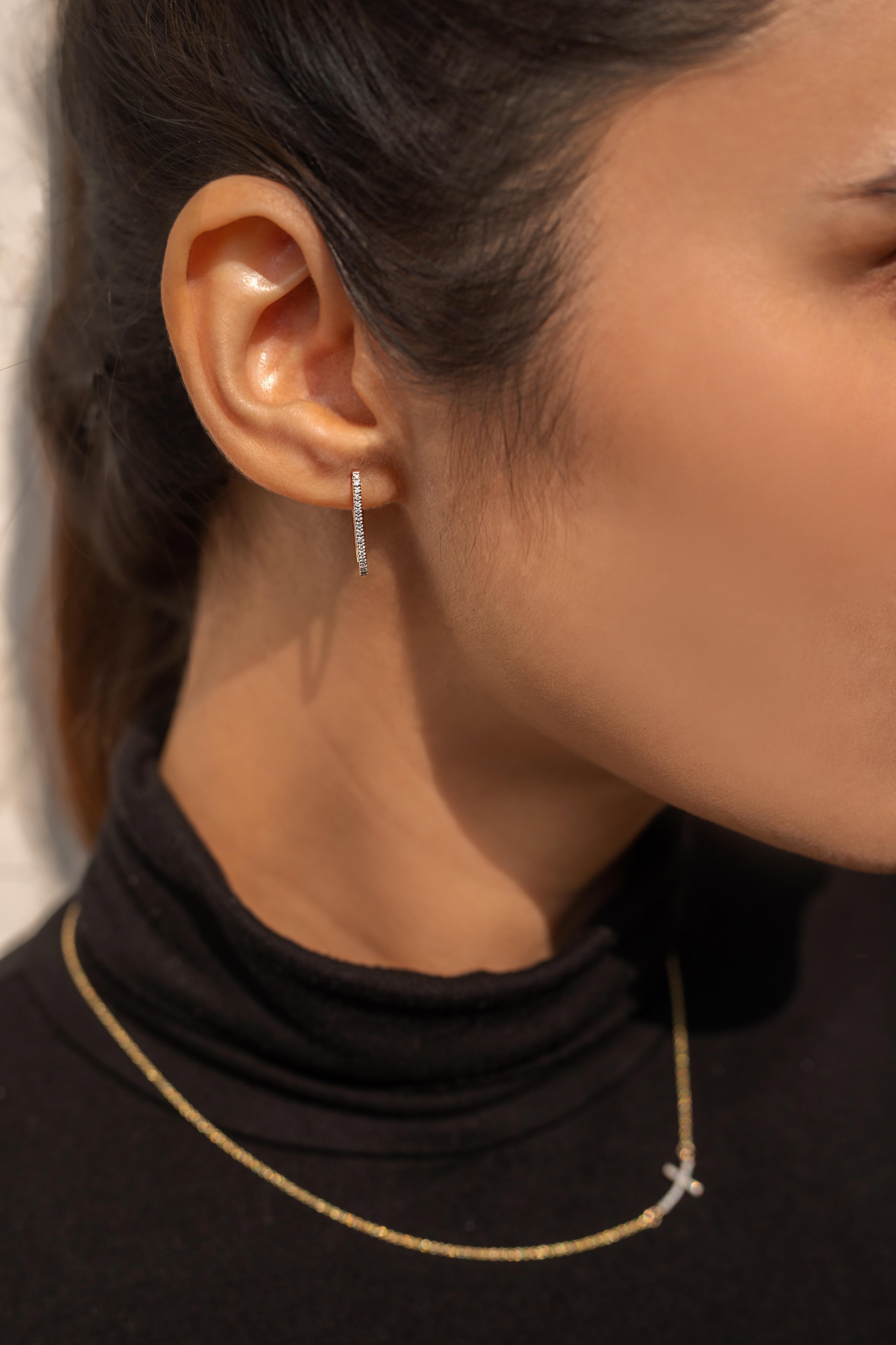 Women's Diamond Designer Block Hoop Earrings in 14K Yellow Gold