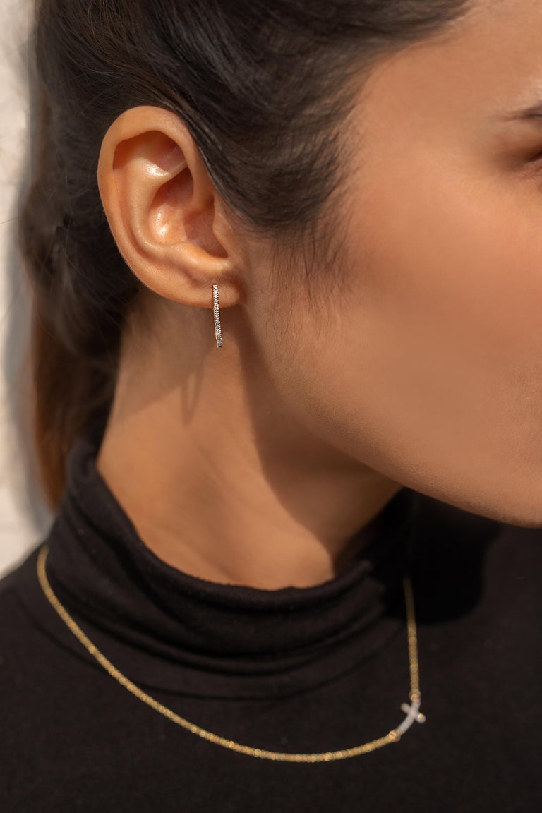 Diamond Designer Block Hoop Earrings in 14K Yellow Gold For Sale at 1stDibs