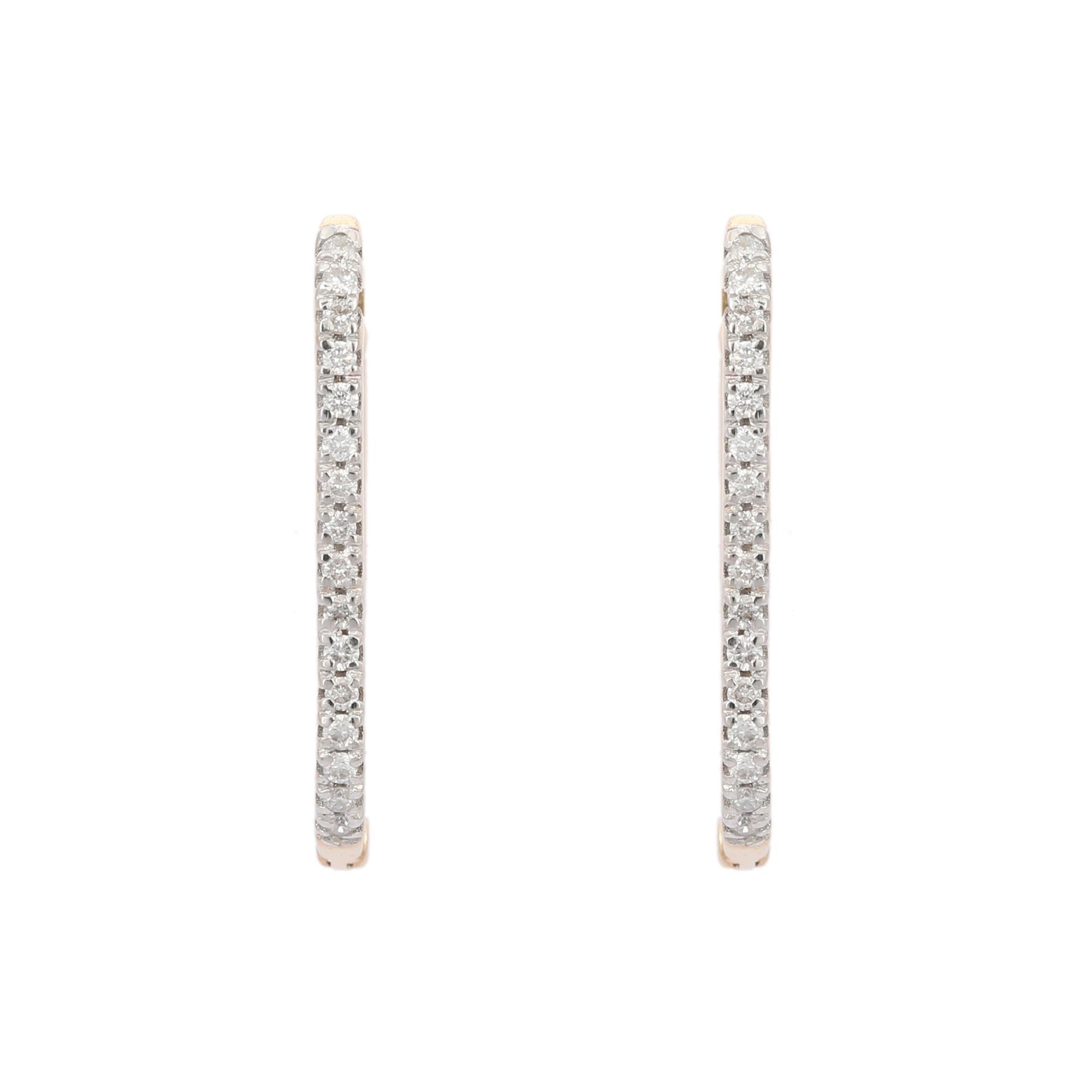 Diamond Designer Block Hoop Earrings in 14K Yellow Gold 1