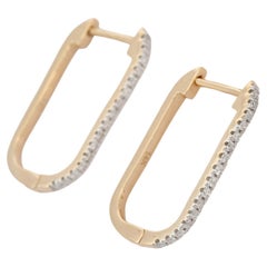 Diamond Designer Block Hoop Earrings in 14K Yellow Gold