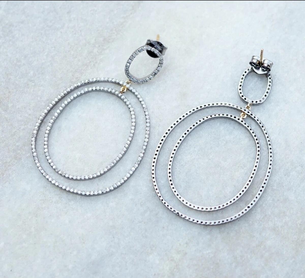 Boucles d'oreilles design en argent 925 Diamant Boucles d'oreilles pendantes faites à la main Bijoux d'anniversaire. en vente 4