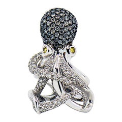 Diamond Designer Octopus Ring in 18 Karat White Gold