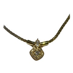 Diamond Diagonal Pendant with Handmade 18K Yellow Gold Chain