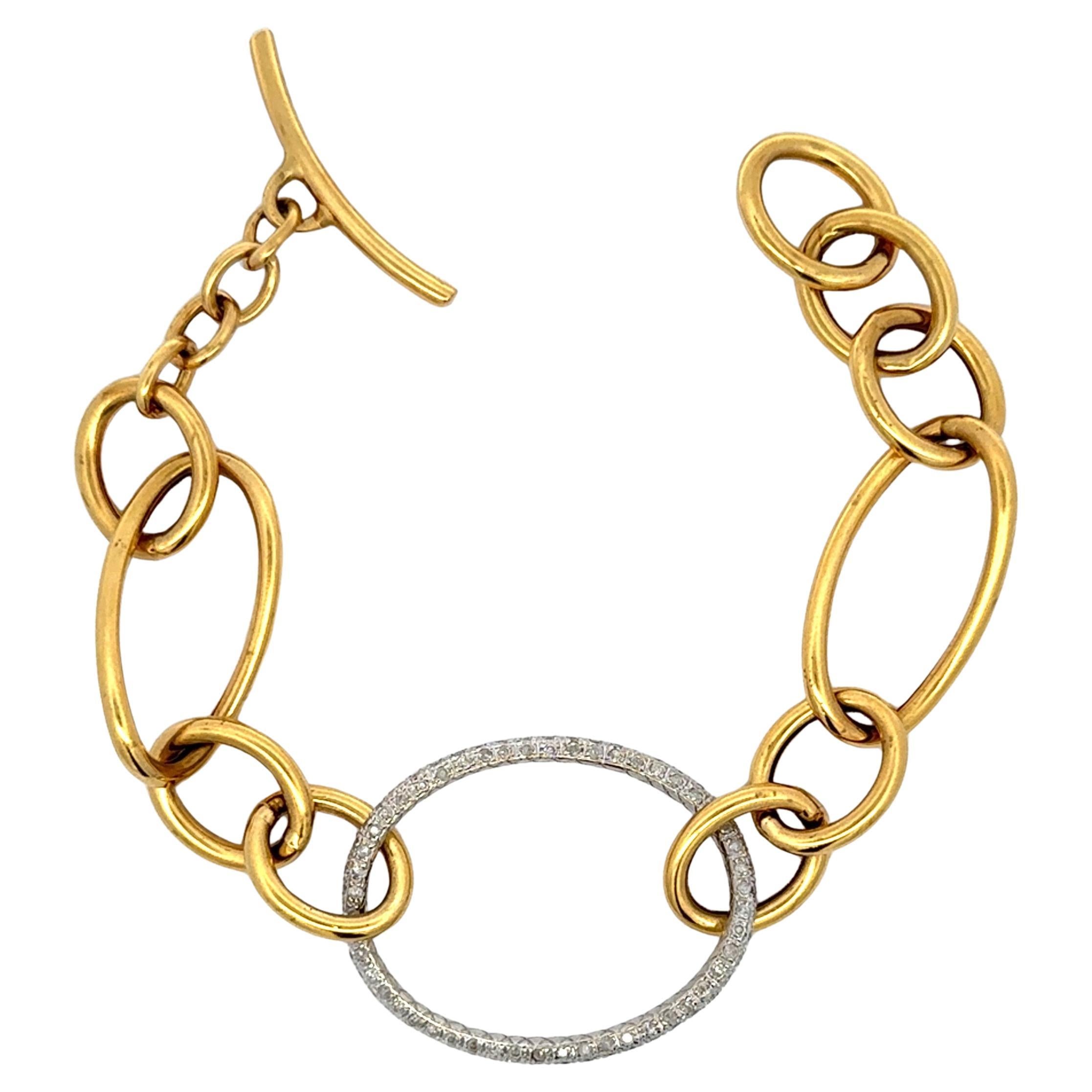 Diamond Diamond Oval Link Toggle Bracelet 18 Karat Yellow Gold 17.2 Grams For Sale