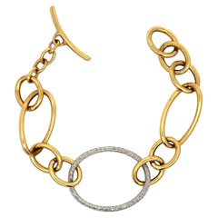 Diamond Diamond Oval Link Toggle Bracelet 18 Karat Yellow Gold 17.2 Grams