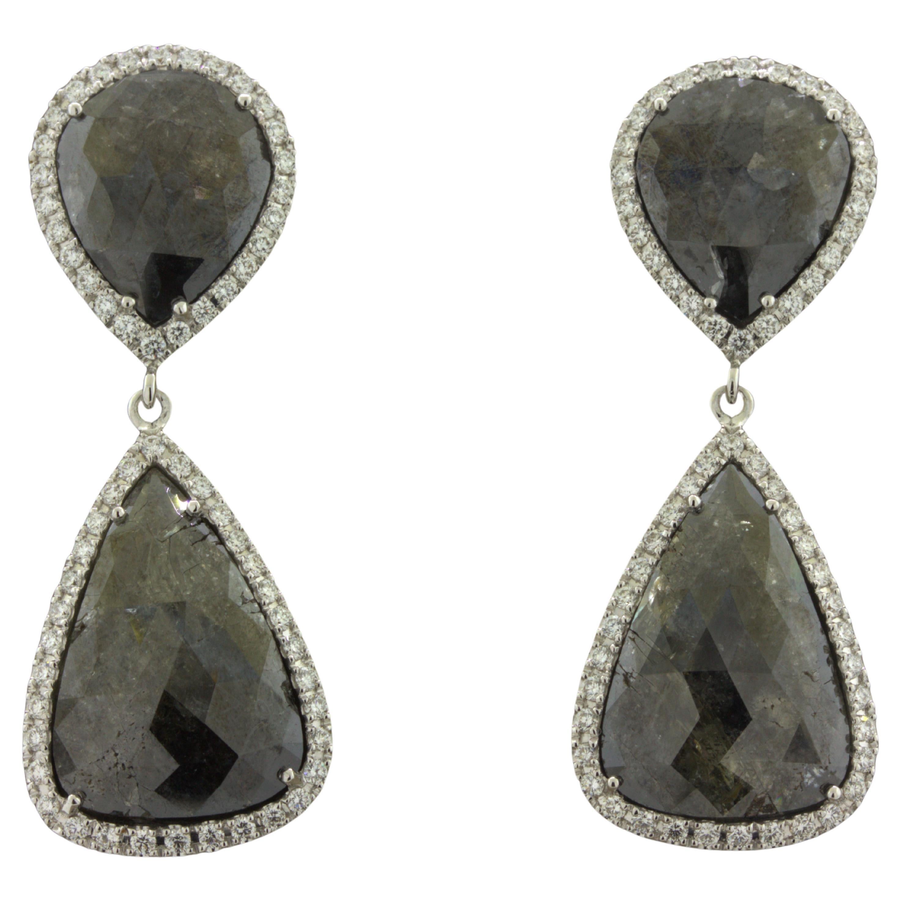 Diamond & Diamond Slice 18k White Gold Drop Earrings