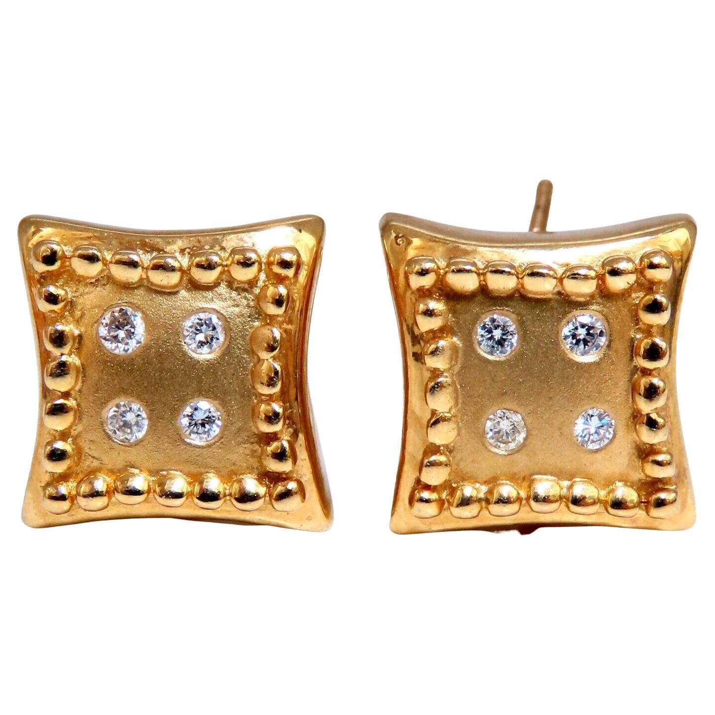 Diamond Dice Square Earrings .25 Carat 14 Karat Omega Clip For Sale