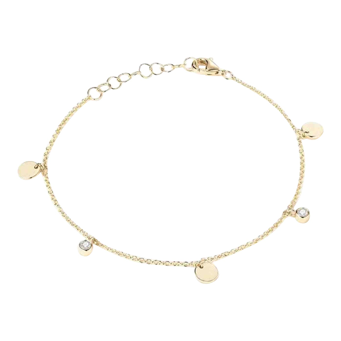 Bracelet en or jaune 14K avec breloque en forme de disque de diamant en vente