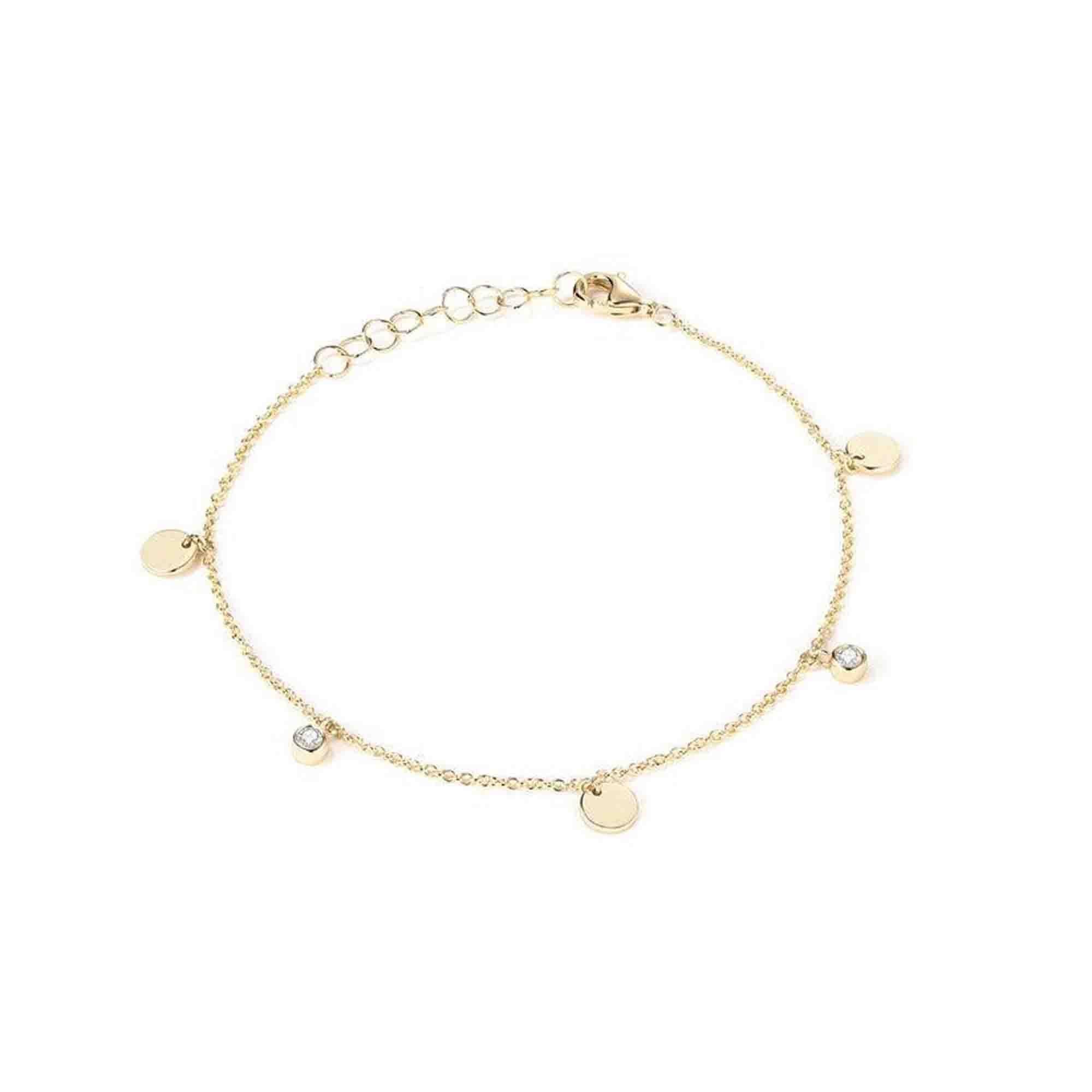 Bracelet en or jaune 14K avec breloque en forme de disque de diamant