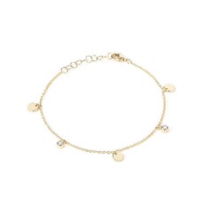 Bracelet en or jaune 14K avec breloque en forme de disque de diamant