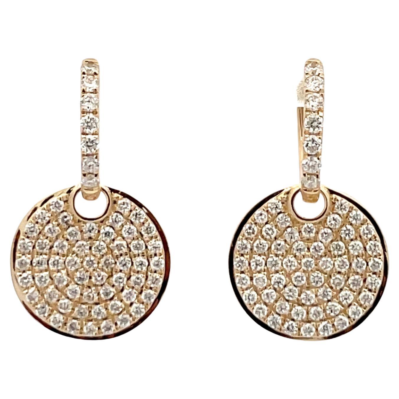 Diamond Disc Hoop Earrings 0.89 Carats 14 Karat Yellow Gold 3.8 Grams