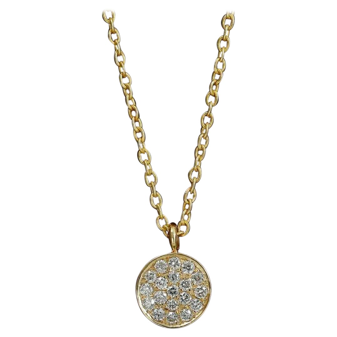 Collier disque de diamants en or massif 14k Pendentif rond délicat