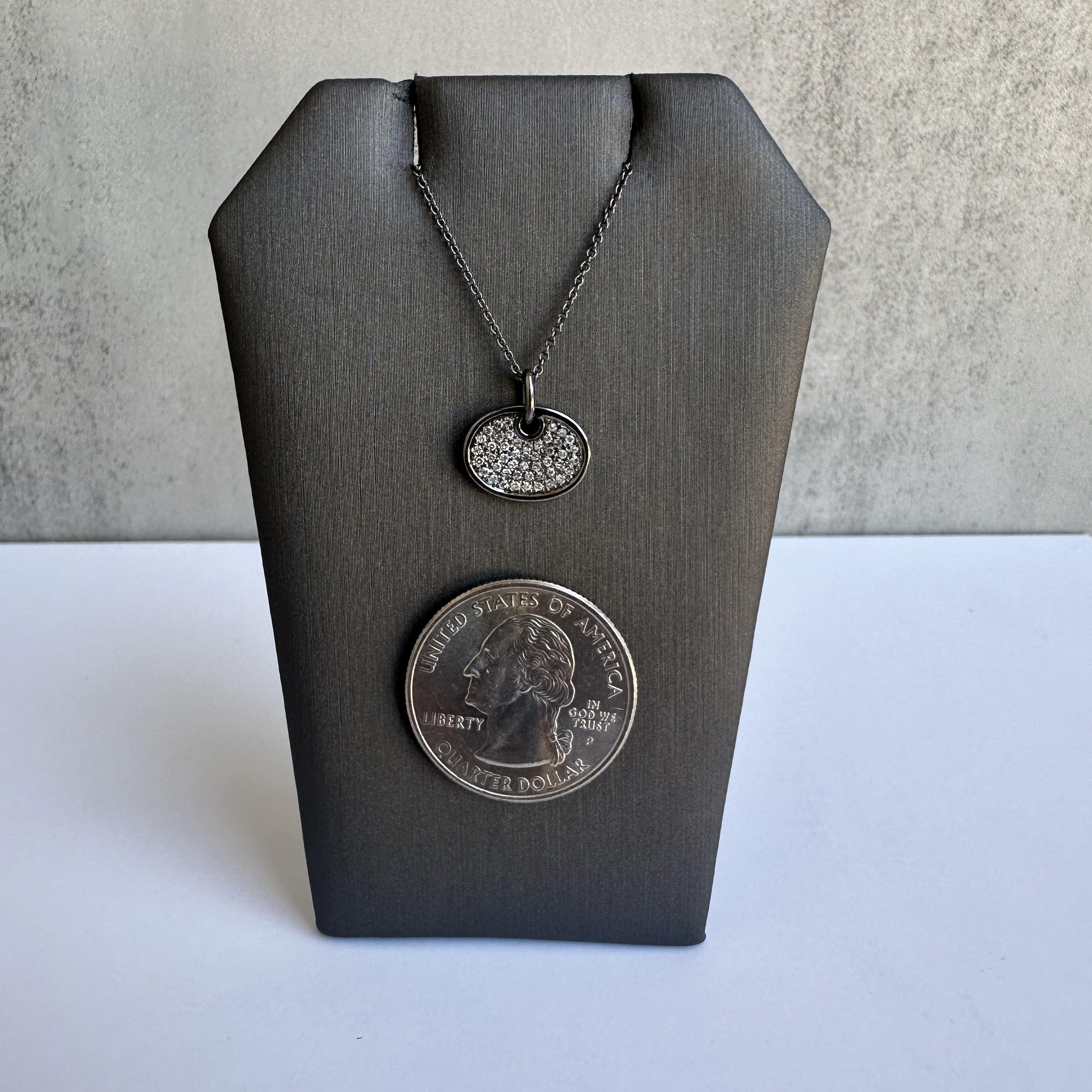 Round Cut Diamond Disc Necklace in 14kt Gold with Black Rhodium Plating - 0.18ctw Diamonds For Sale